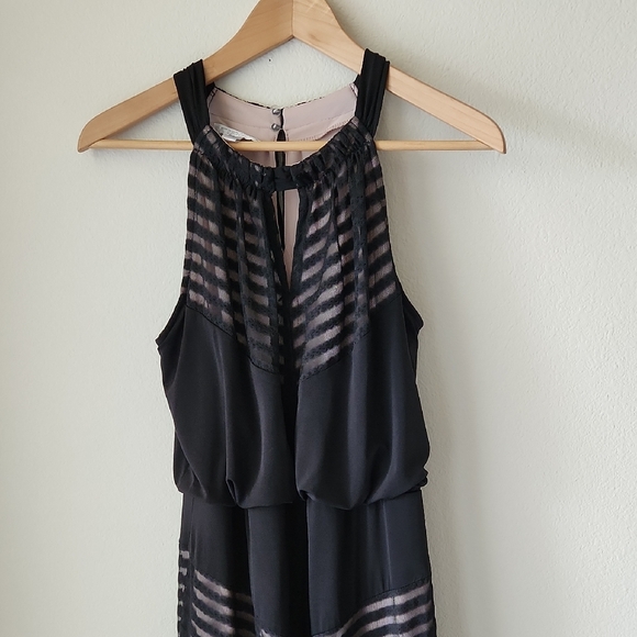 London Times Betsy Knit Black Chevron Ilusión Halter Keyhole Lined Maxi Dress - Picture 3 of 15